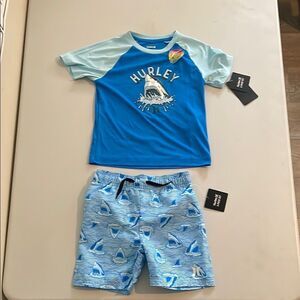 Hurley Blue Rashguard Swim Set with Shark Design